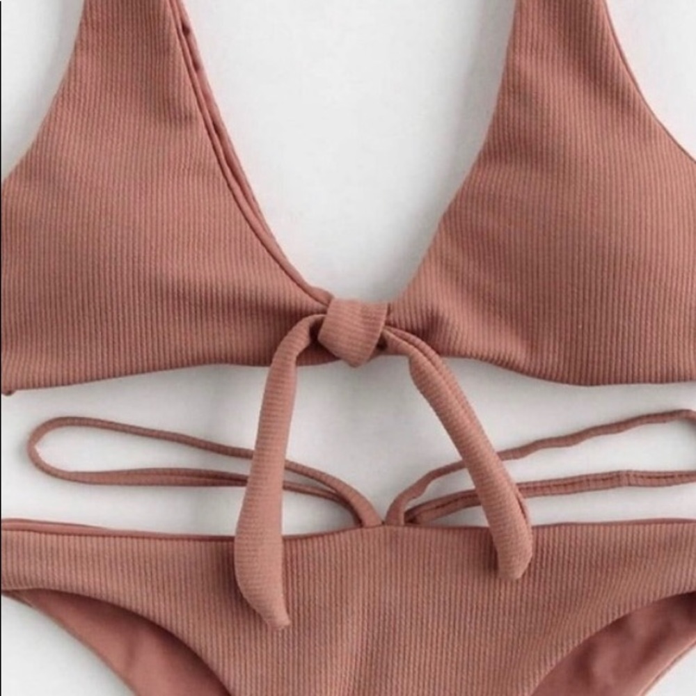Nude Bikini with Bow Tie Top